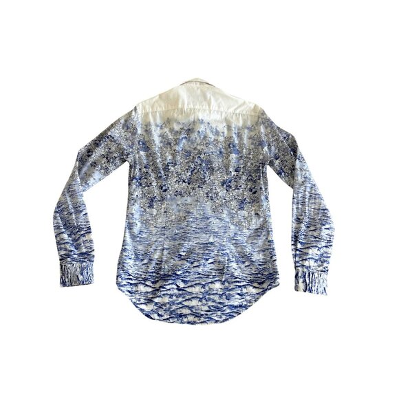 ZARA  Man ~  Slim Fit Blue & White Landscape Print Long Sleeve Shirt - Picture 10 of 10